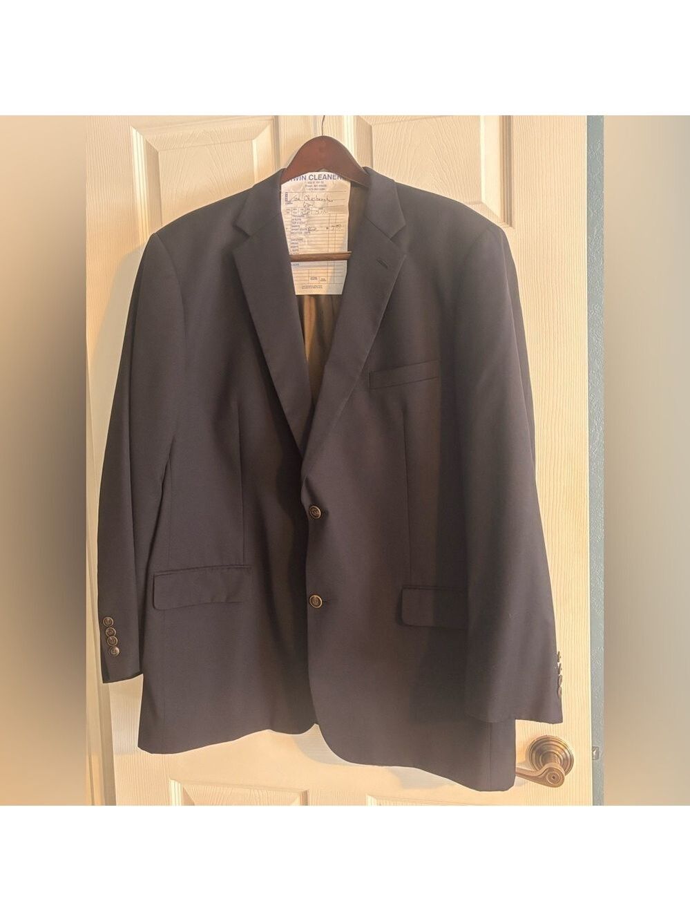 Joseph & Feiss Gold Navy Sport Coat w Notched Lapels Front Flap Pockets Sz 48L
